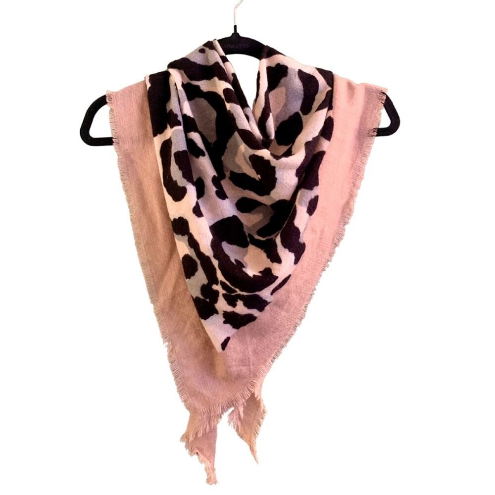 2/$30 Animal Print Pink Gray Black Scarf Wrap Shawl Leopard Fringed Cheetah